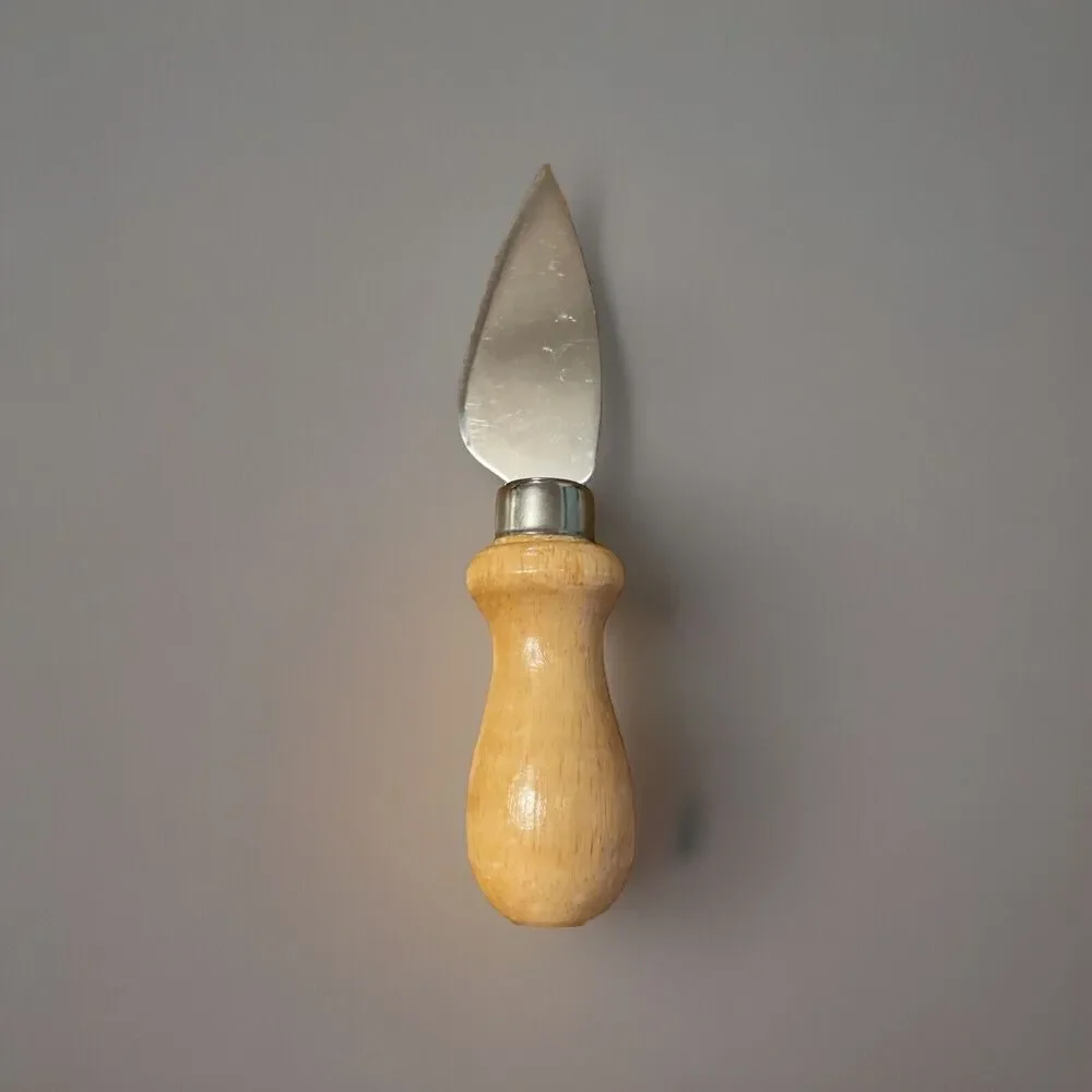 Vintage Stainless Steel Cheese Knife Spreaders Slicers Wooden Handles